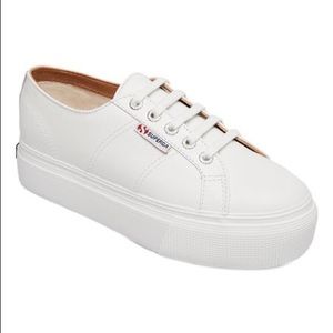 Superga white leather high platform sneakers 9.5
